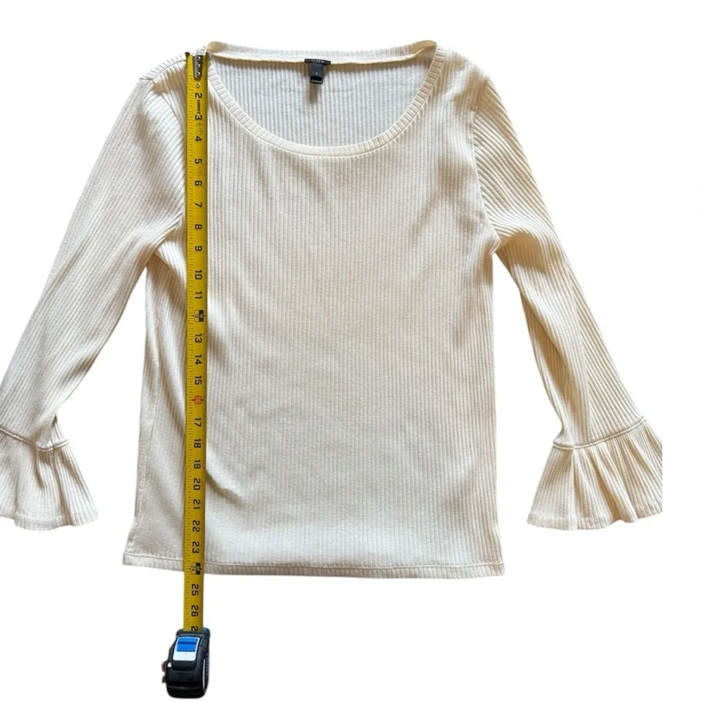J.Crew Ribbed Knit Flare‎ Sleeve Top in Cream